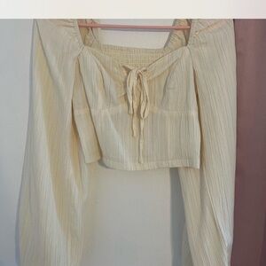 White Fox Cream Off-Shoulder Crop Top